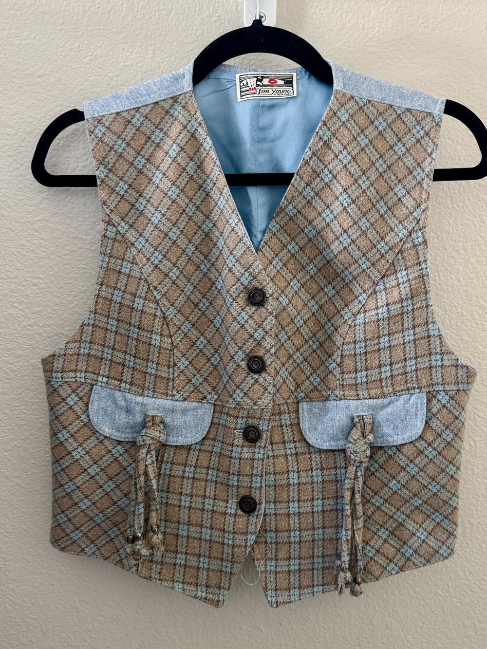 Vintage For Young Effetto Moda Plaid Wool Vest